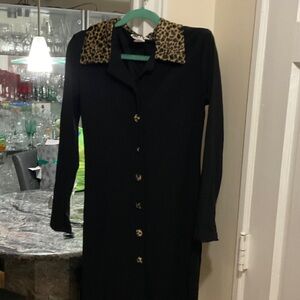 Leopard Collar Black Dress